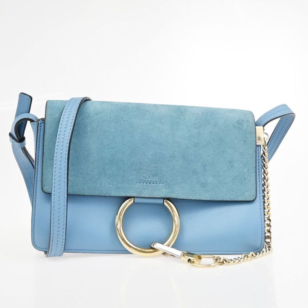 Chloe Faye Leather And Suede Blue Leather Shoulder Bag Bag